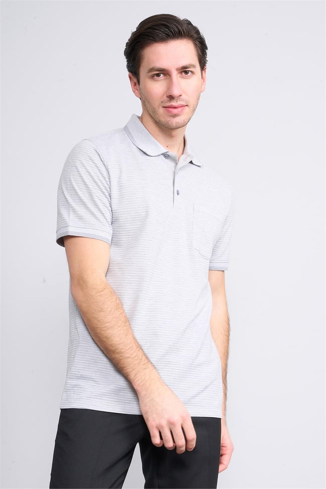 Mentality 4086 Erkek Polo Yaka Penye Pike T-shirt Gri