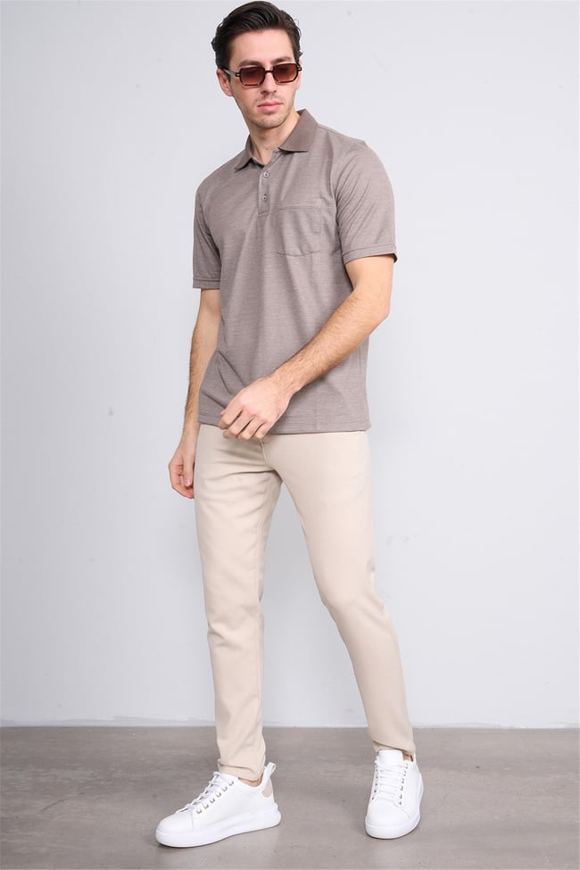 Mentality 4089 Erkek Polo Yaka Penye Pike T-shirt Vizon