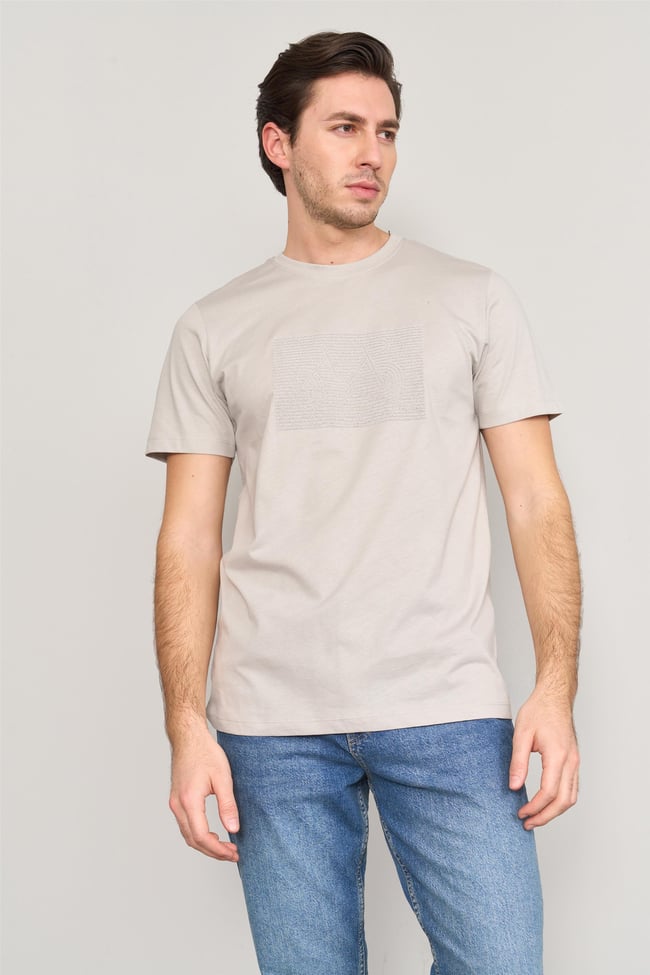 Mentality 4096 Erkek Bisiklet Yaka Baskılı Regular T-shirt Gri