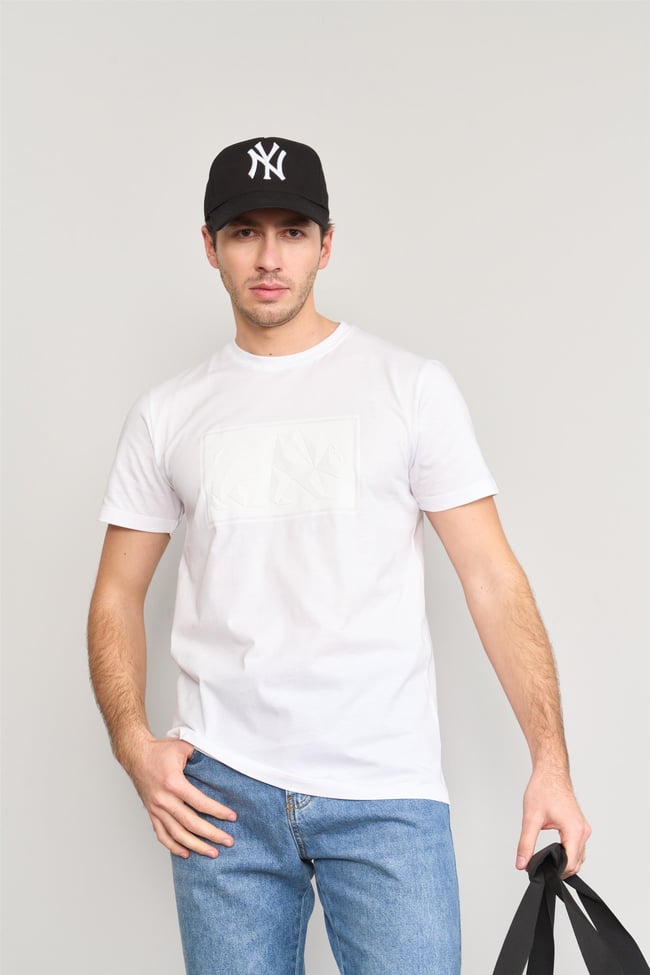Mentality 4097 Erkek Bisiklet Yaka Baskılı Regular T-shirt Beyaz