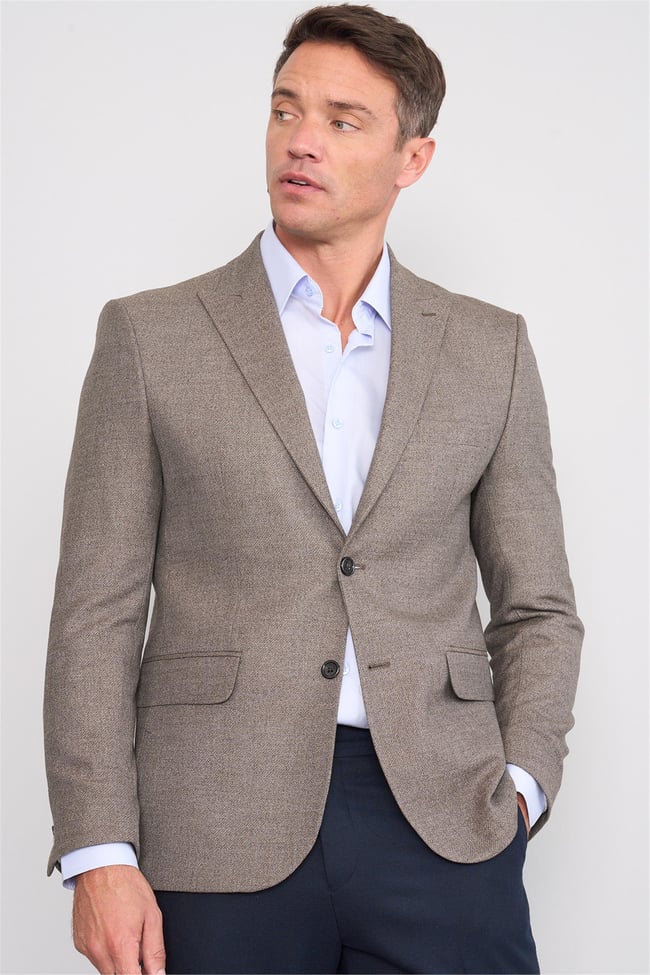 Mentality 4269 Erkek Slim Fit Yünter Ceket Bej