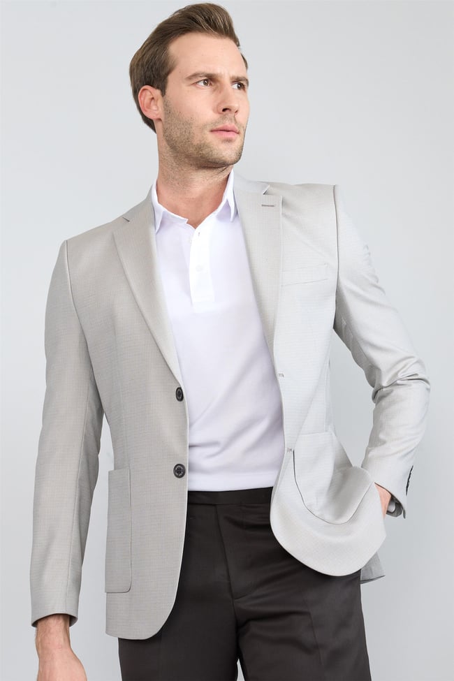 Mentality 4316 Erkek Mono Yaka Torba Cep Slim Fit Ceket Bej