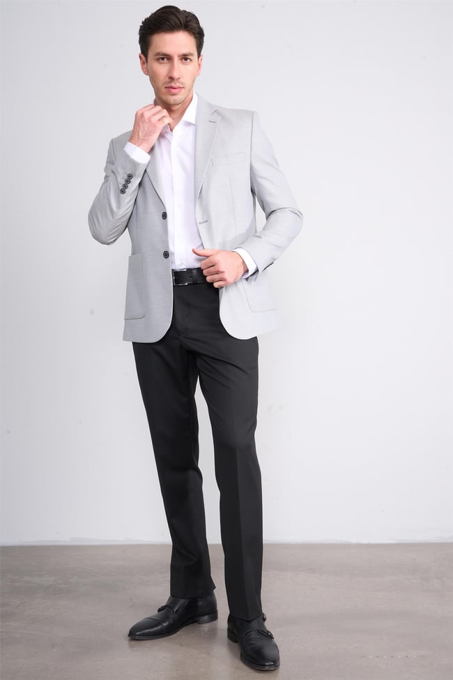 Mentality 4316 Erkek Mono Yaka Torba Cep Slim Fit Ceket Gri