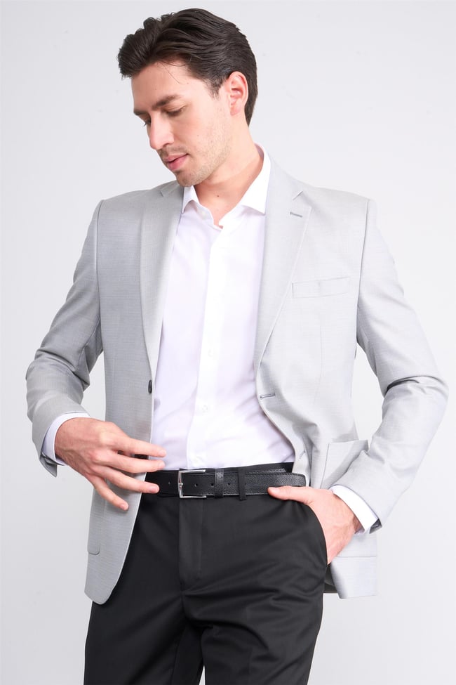 Mentality 4316 Erkek Mono Yaka Torba Cep Slim Fit Ceket Gri