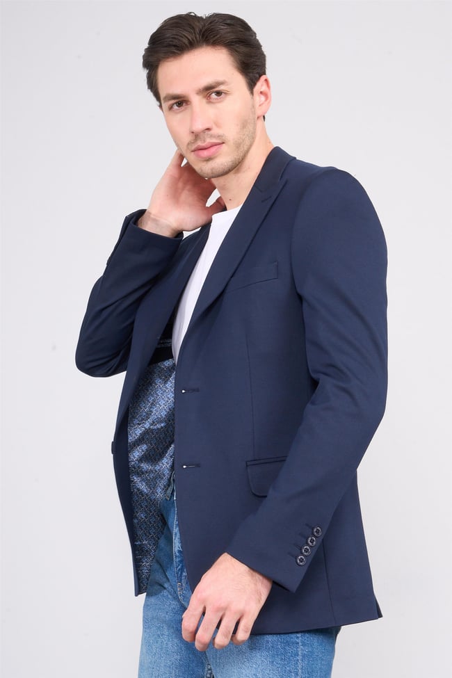 Mentality 4324 Erkek Sivri Yaka Slim Fit Ceket Lacivert