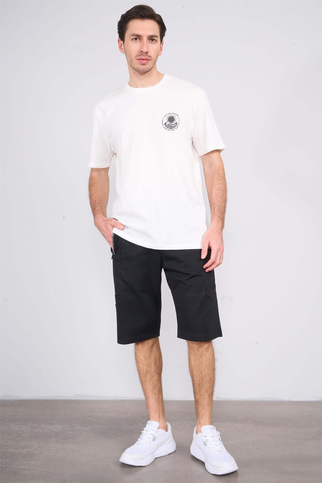 Mentality 852 Erkek Rejenere Bermuda Şort Siyah