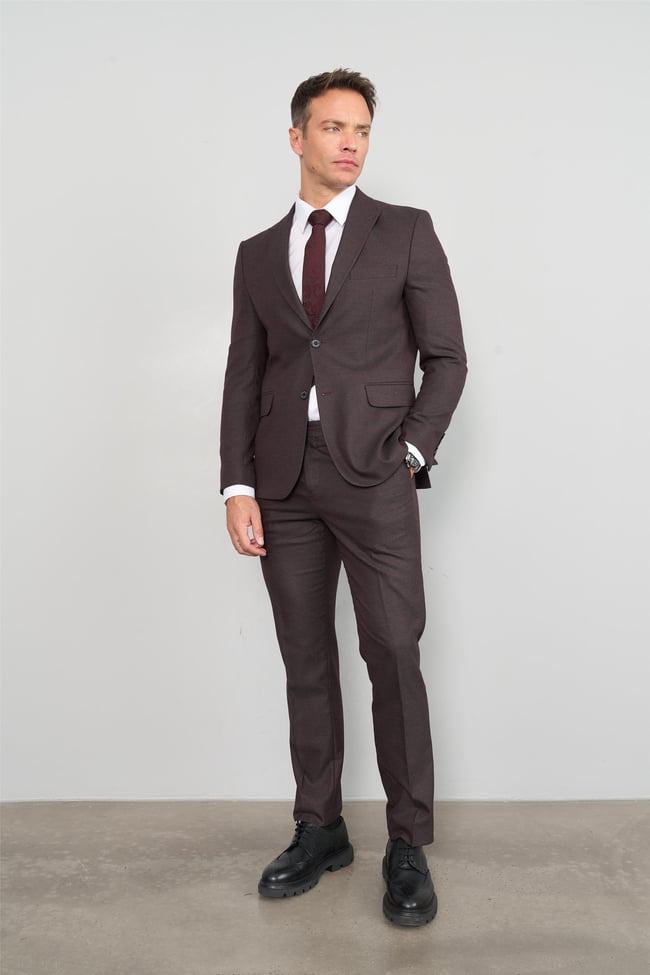 Mentality 9094 Erkek Yünter 6 Drop Slimfit Takım Elbise Bordo