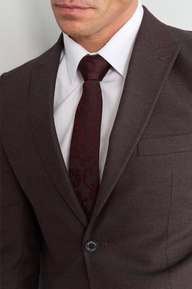 Mentality 9094 Erkek Yünter 6 Drop Slimfit Takım Elbise Bordo