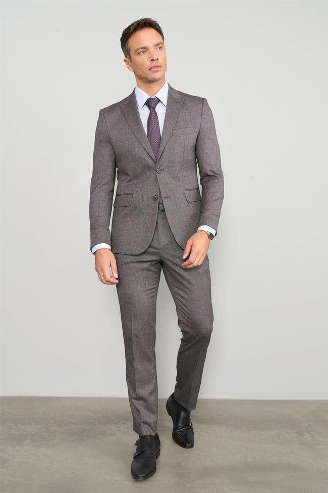 Mentality 9094 Erkek Yünter 6 Drop Slimfit Takım Elbise Kahve