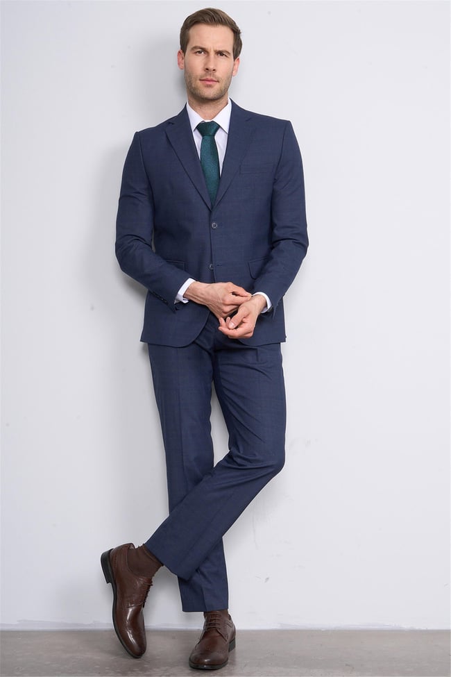 Mentality 9119 Erkek Mono Yaka Slim Fit Takım Elbise Lacivert