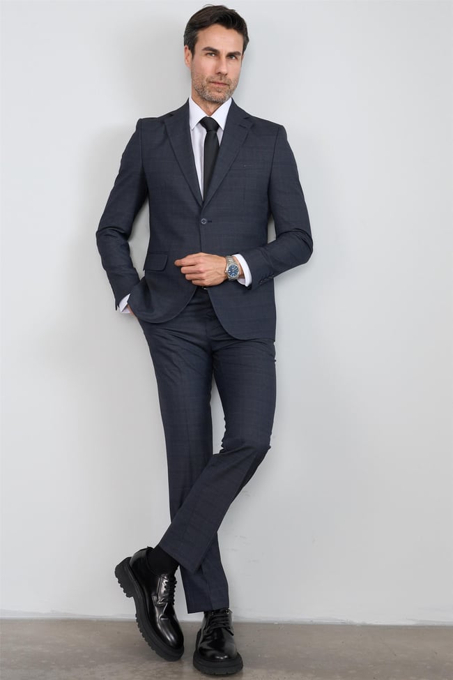Mentality 9119 Erkek Mono Yaka Slim Fit Takım Elbise Koyu Gri