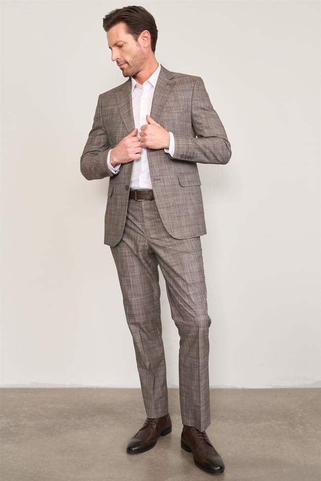 Mentality 9120 Erkek Mono Yaka Slim Fit Takım Elbise Kahve