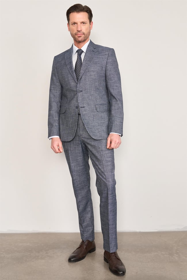 Mentality 9121 Erkek Mono Yaka Slim Fit Takım Elbise Açık Lacivert