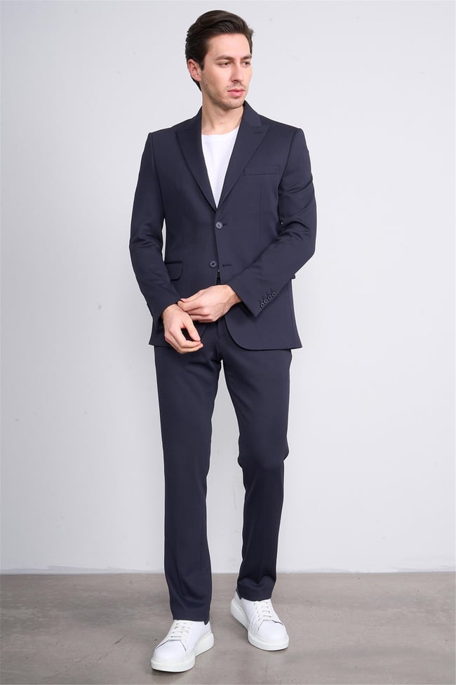 Mentality 9126 Erkek Sivri Yaka Slim Fit Jogger Takım Elbise Lacivert