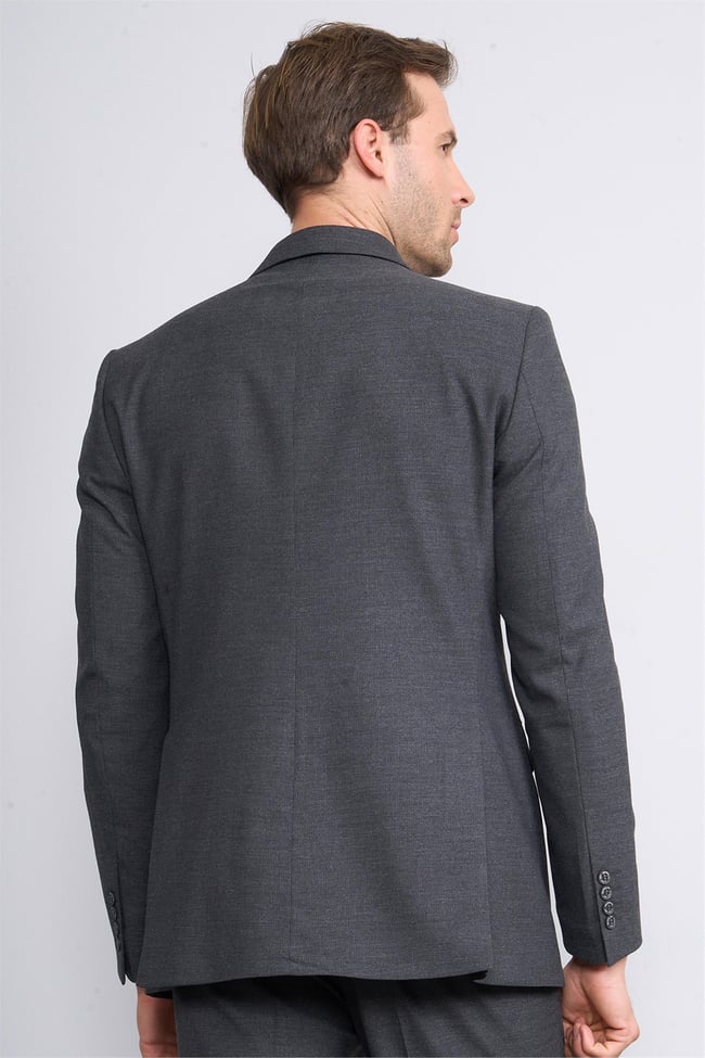 Mentality 9132 Erkek Kırlangıç Yaka Slim Fit Kruvaze Takım Elbise Antrasit