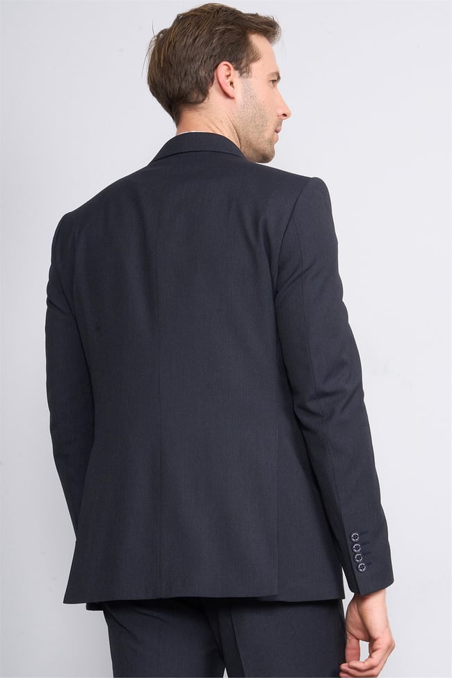 Mentality 9132 Erkek Kırlangıç Yaka Slim Fit Kruvaze Takım Elbise Lacivert