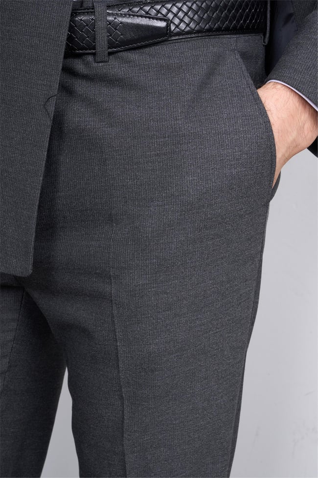 Mentality 9132 Erkek Kırlangıç Yaka Slim Fit Kruvaze Takım Elbise Antrasit