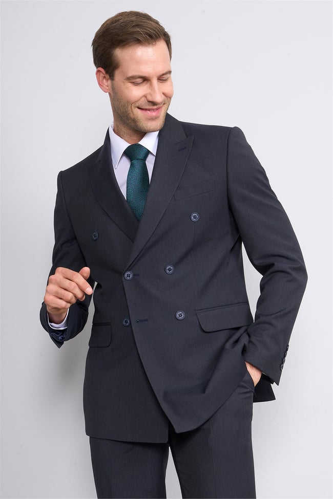 Mentality 9132 Erkek Kırlangıç Yaka Slim Fit Kruvaze Takım Elbise Lacivert