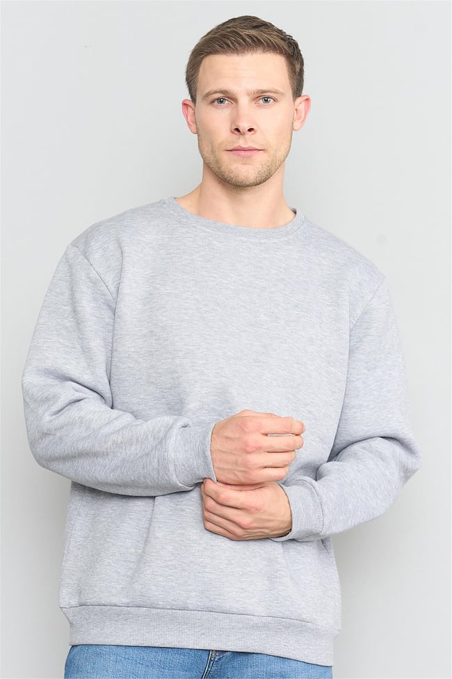 Mentality Bisiklet Yaka Erkek Gri Melanj Sweatshirt