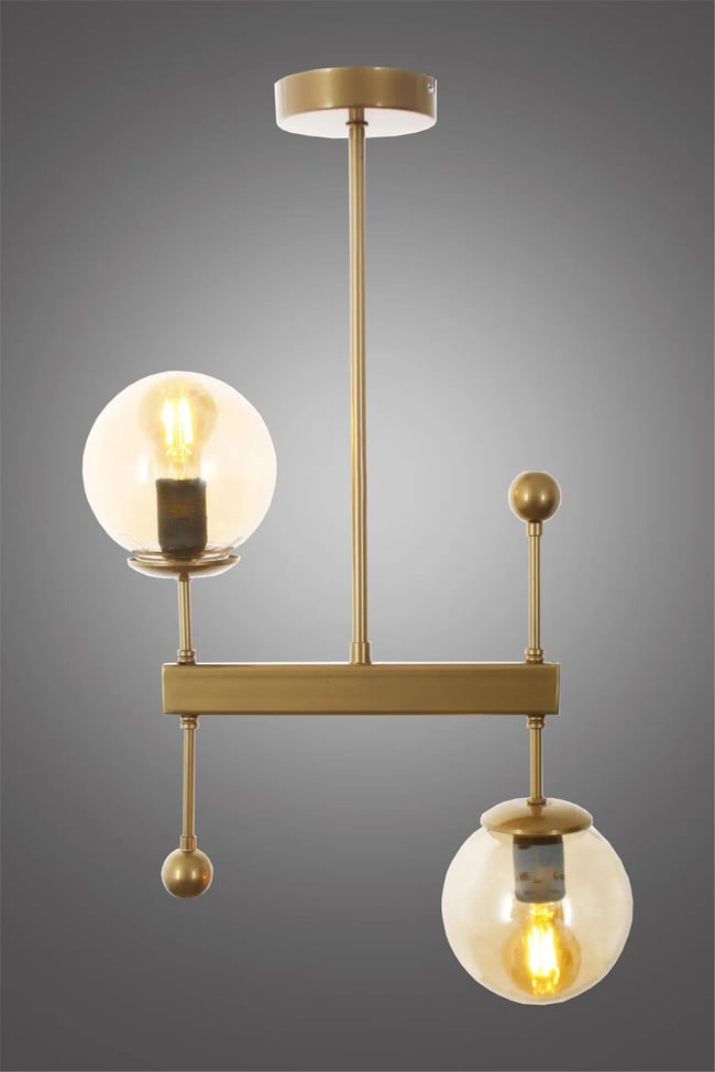 Taşcan Avize Mirza 2 Li Eskitme Plafonyer Avize Gold Camlı