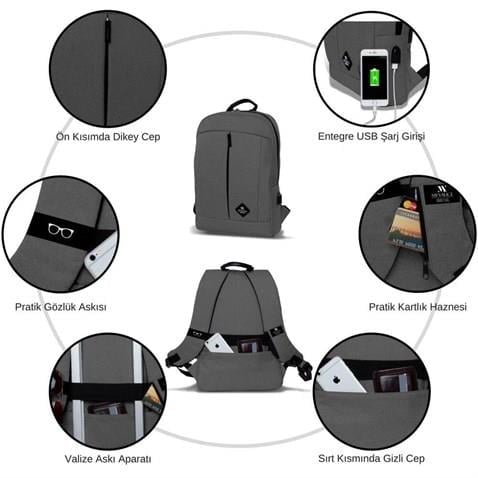 My Valice Smart Bag Galaxy Usb Şarj Girişli Notebook Sırt Çantası Mavi