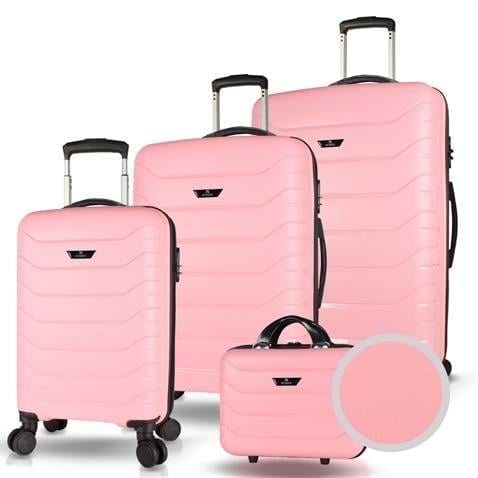 My Valice Solid PP Polipropilen Kırılmaz Kabin Orta Büyük ve Makyaj Boy Toz Pembe 4lü Travel Valiz Seti