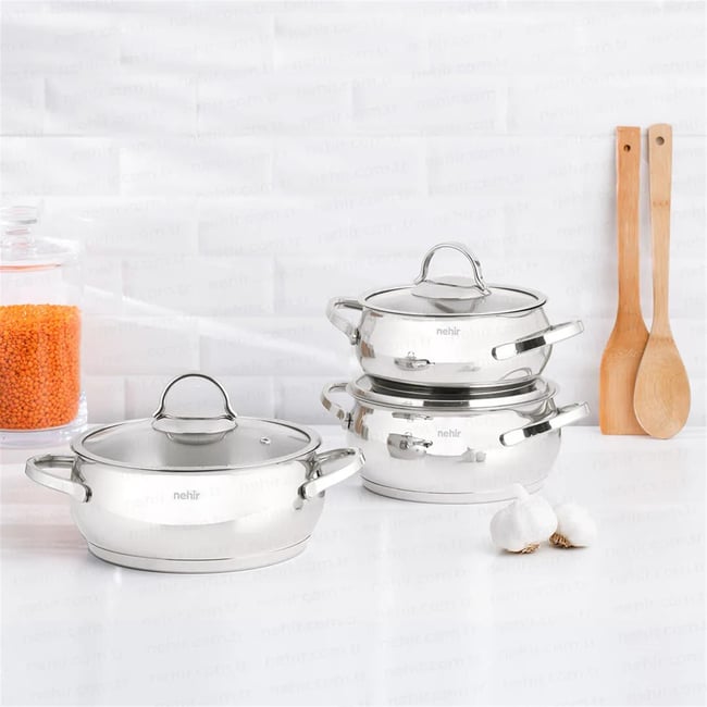 NEHIR 29031 SILVER LUKS 6P DERIN CELIK TENCERE SETI