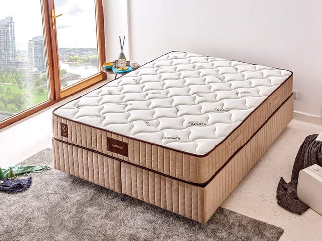 Niron Bamboo Yatak 90x190 Tek Kişilik Doğal Bambu Kumaş Tam Ortopedik Orta Sert Yaylı Yatak