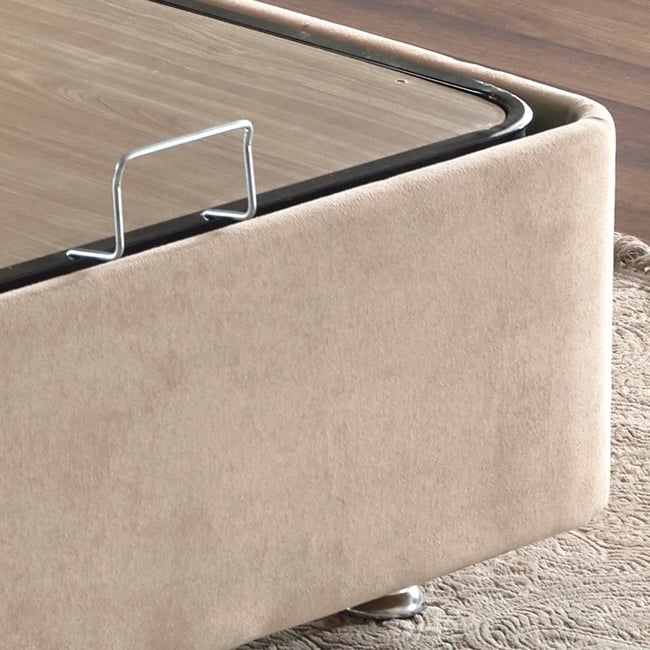 Niron Ela Baza - 90x190 cm Tek Kişilik Sandıklı Sütlü Kahve Kumaş Baza Silinebilir Soho Kumaş