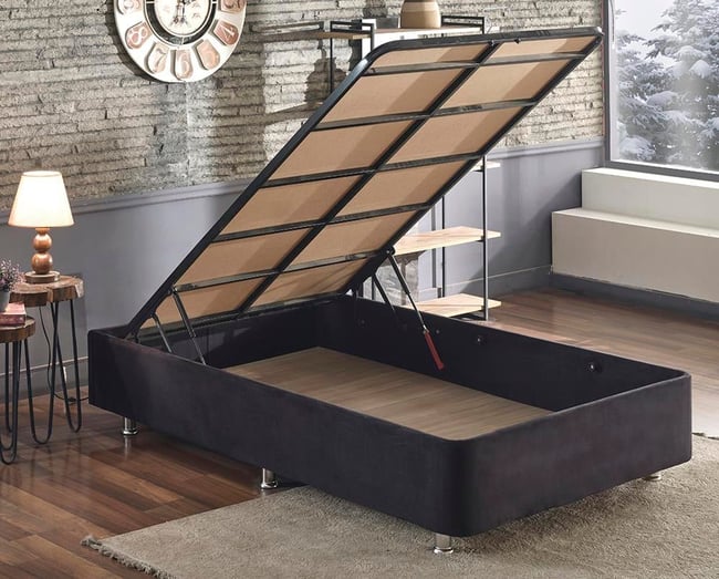 Niron Ela Baza -120x200 cm Tek Kişilik Sandıklı Siyah Kumaş Baza Silinebilir Soho Kumaş