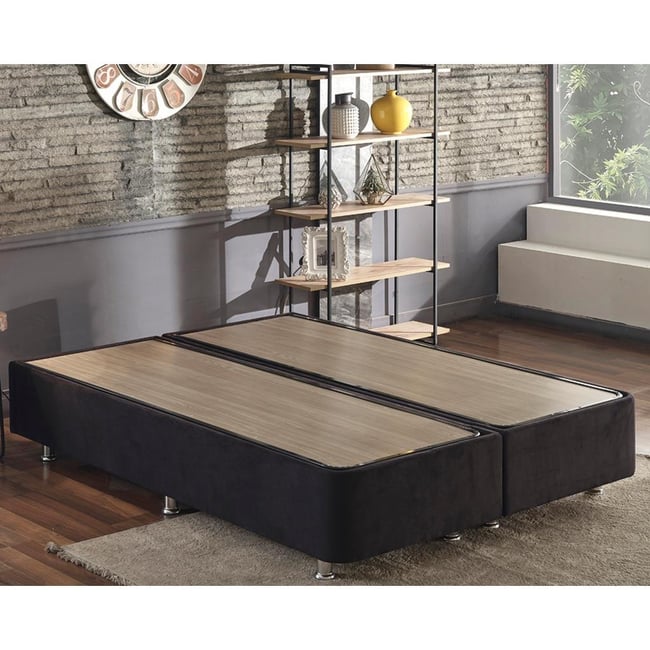 Niron Ela Baza -200x200 cm Çift Kişilik Sandıklı Siyah Kumaş Baza Silinebilir Soho Kumaş
