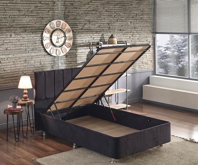 Niron Ela Baza ve Başlık Seti -120x200 cm Tek Kişilik Siyah Kumaş Baza ve Başlığı Silinebilir Soho Kumaş