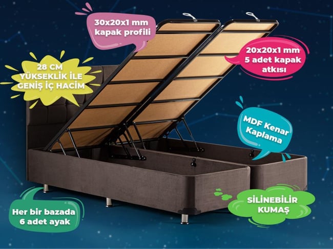 Niron Ela Füme Baza 160x200 Çift Kişilik Baza