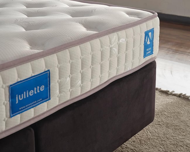 Niron Juliette 120x200 Bir Buçuk Kişilik Lüks Yatak Seti - Siyah Kumaş Baza, Başlık ve Yatak Takımı