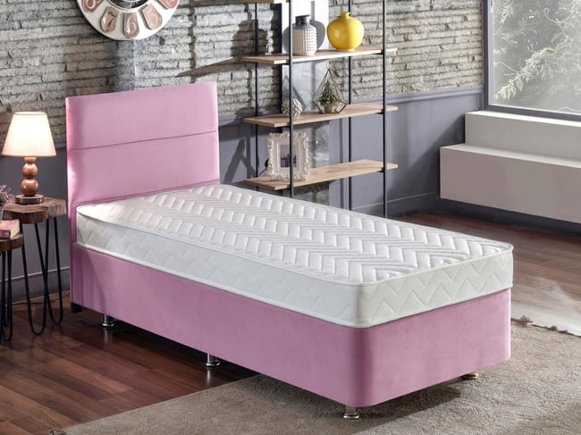 Niron Pinky 100x200 Tek Kişilik Yatak Seti - Pembe Kumaş Baza, Başlık ve Yatak Takımı