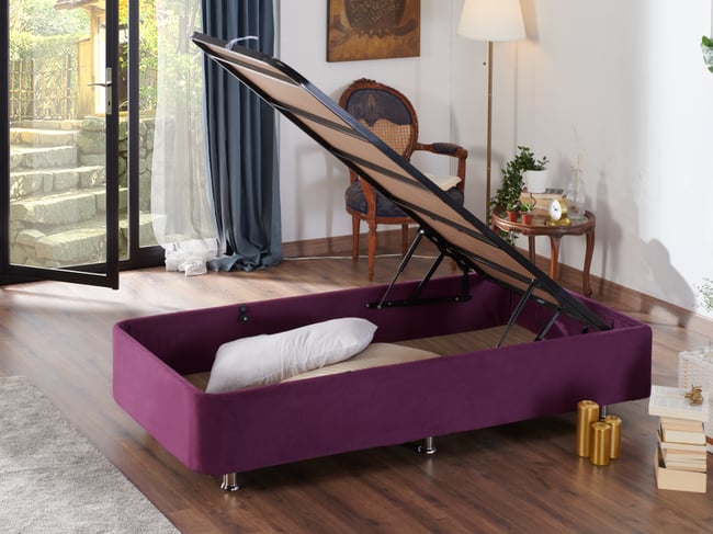 Niron Purple Baza 120x200 cm Tek Kişilik Sandıklı Mor Kumaş Baza Silinebilir Soho Kumaş