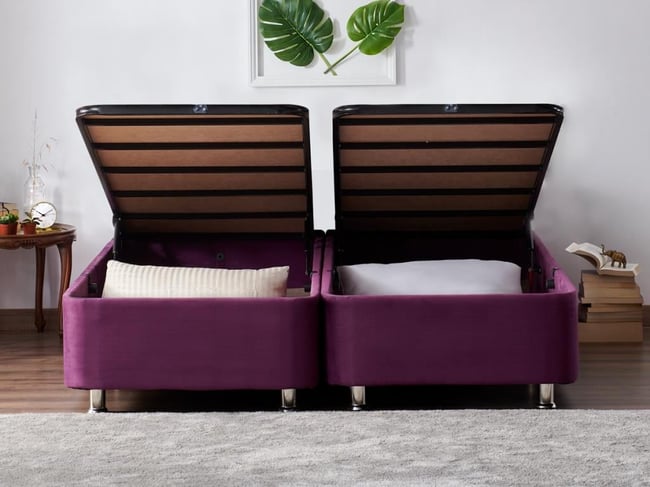 Niron Purple Baza 200x200 cm Çift Kişilik Sandıklı Mor Kumaş Baza Silinebilir Soho Kumaş
