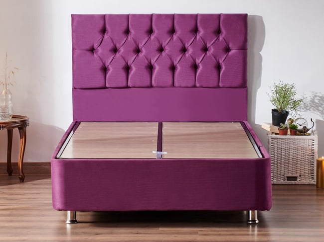 Niron Purple Baza ve Başlık Seti 120x200 cm Tek Kişilik Sandıklı Mor Kumaş Baza ve Başlığı