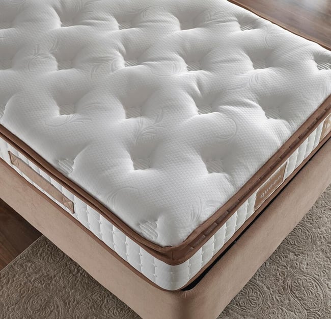 Niron Queen 120x200 Bir Buçuk Kişilik Pedli Yatak Seti Sütlü Kahve Kumaş Baza Başlık ve Yatak Takımı