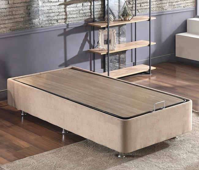 Niron Rama Baza ve Başlık Seti - 90x190 cm Tek Kişilik Sütlü Kahve Kumaş Baza ve Başlığı Soho Kumaş