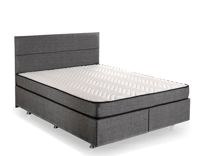 Niron Silver Yatak Baza Başlık Seti 150x200 Çift Kişilik Full Ortopedik Yatak Gri Keten Baza Başlık