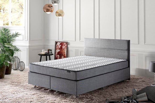 Niron Silver Yatak Baza Başlık Seti 90x190 Tek Kişilik Full Ortopedik Yatak Gri Keten Baza ve Başlık