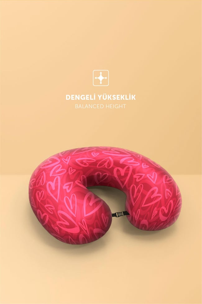 Pafu Ortopedik Visco Seyahat Yastığı Kalp Desenli Profesyonel Boyun Yastığı Rahat Uyku Yastığı
