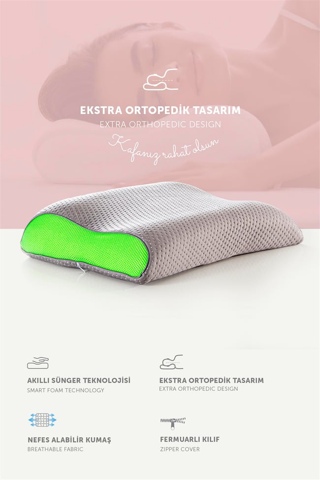 Pafu Visco Çift Boyun Destekli Karbon Ortopedik Yastık