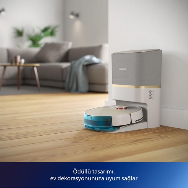 Philips HomeRun 7000 Serisi Aqua XU7100 Çöp İstasyonlu Akıllı Robot Süpürge Beyaz