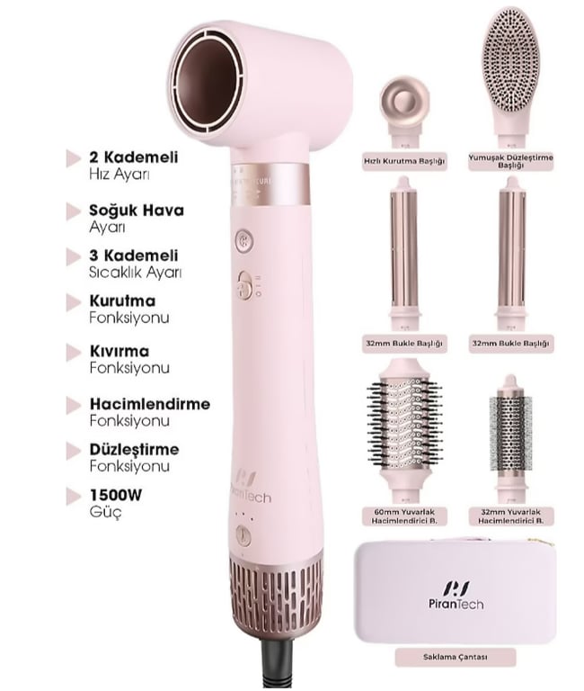 PIRANTECH KS-611 Airwrap 6 Başlıklı Saç Şekillendirme ve Kurutma Seti