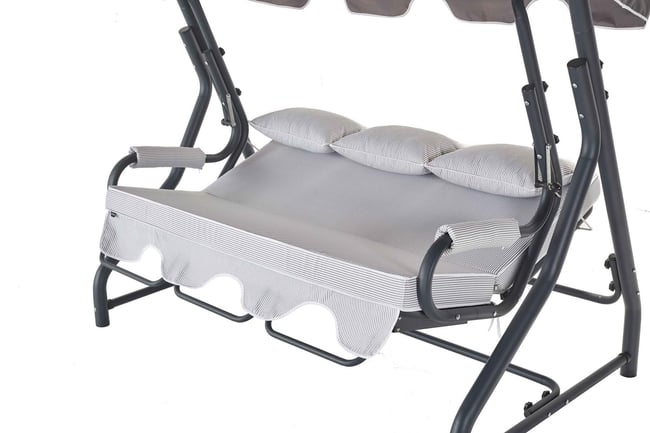 Erinöz Salvia 3 Kişilik Bahçe Balkon Teras Salıncağı - Minder: Gri Çizgili Tente: Gri