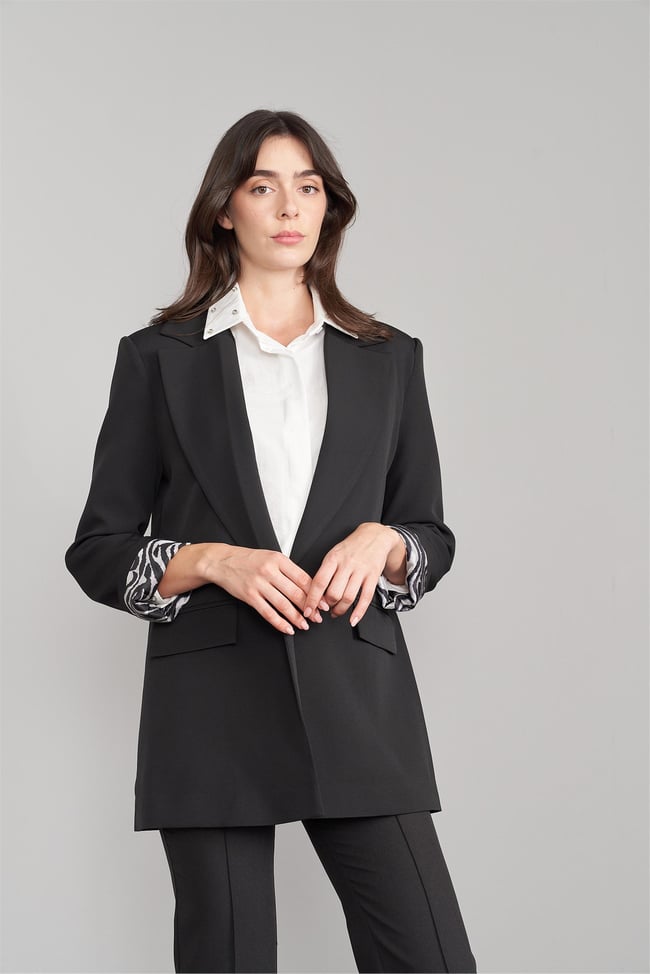 Sateen 1405-6020 Siyah Kadın Zebra Astarlı Ceket