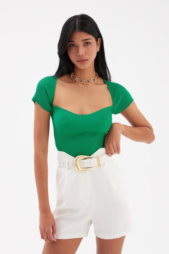 Sateen 979 122 9907 Yeşil Kadın Kısa Kol Triko