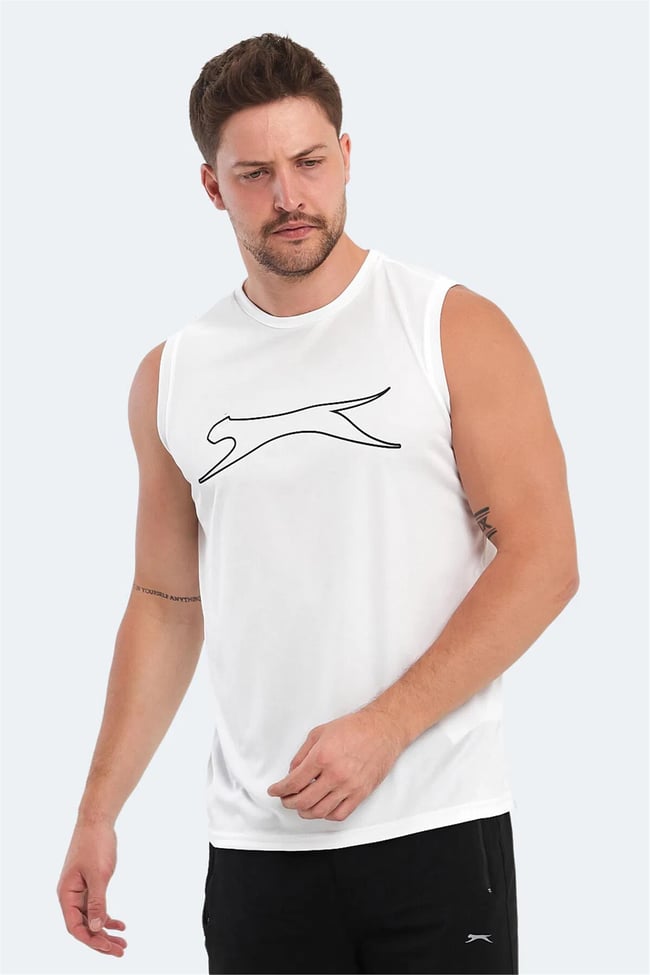 Slazenger Nelu Beyaz Erkek Bısıklet Yaka Kolsuz Polyester T-Shırt